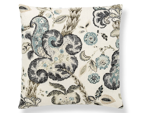 Cumbria Hand Block Pillow Square 22X22 Smoke on Ivory | Scalamandre