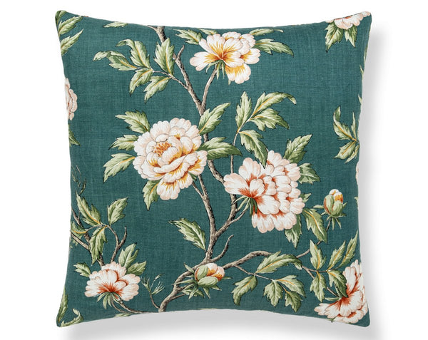 Peonia Linen Pillow Square 22X22 Emerald Isle | Scalamandre