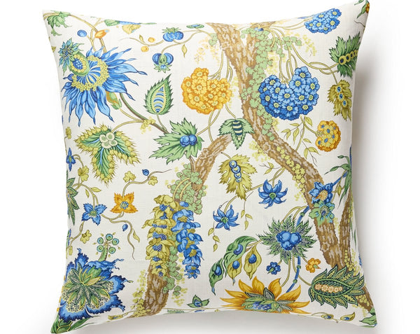 Fleurs Tropicales Pillow Square 22X22 Blue and Gold | Scalamandre