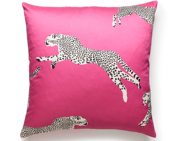 Leaping Cheetah Pillow Square 22X22 Bubblegum | Scalamandre