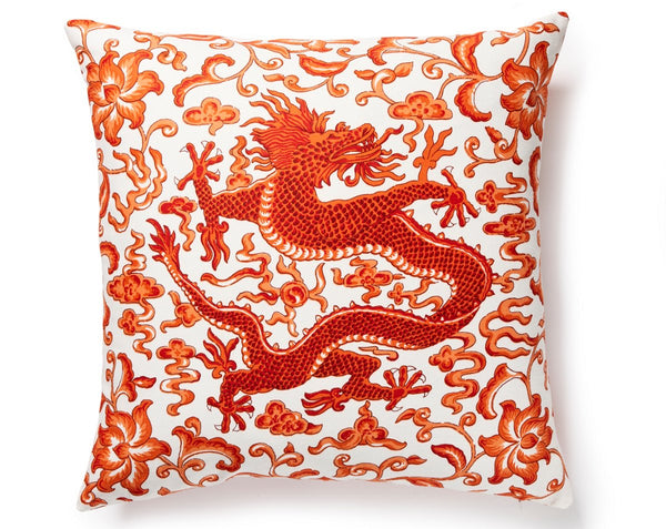 Chi'en Dragon Pillow Square 22X22 Persimmon | Scalamandre
