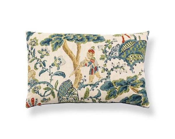 Kelmescott Hand Block Pillow Lumbar 14X22 Peacock on Sand | Scalamandre