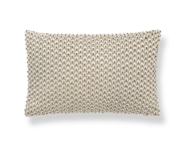 Fleur Embroidery Pillow Lumbar 14X22 Flax | Scalamandre