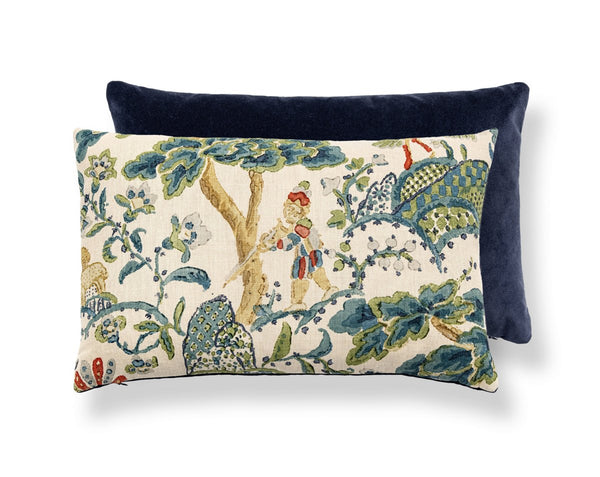 Kelmescott / Aurora Pillow Lumbar 22X14 Peacock on Sand /navy | Scalamandre