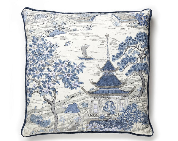 Satomi Hand Block Print Pillow Square 22X22 Evening Blue | Scalamandre