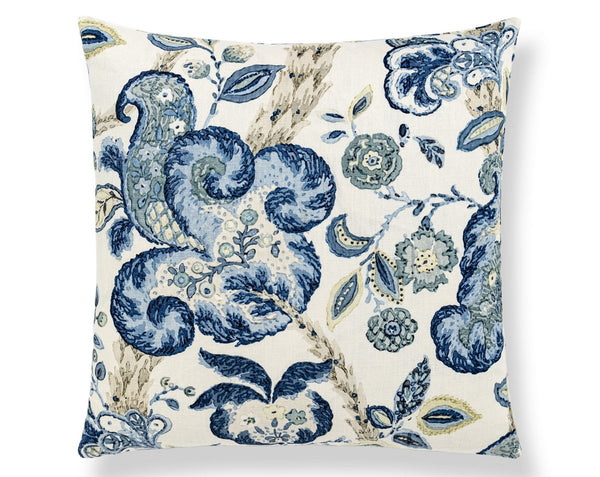 Cumbria Hand Block Pillow Square 22X22 China Blue on Ivory | Scalamandre