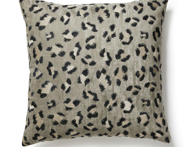 Broderie Leopard Pillow Square 22X22 Ebony on Silver | Scalamandre