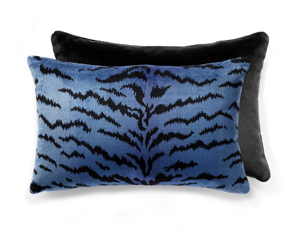 Tigre/velvet Pillow Lumbar 22X14 Blues & Black / Black | Scalamandre