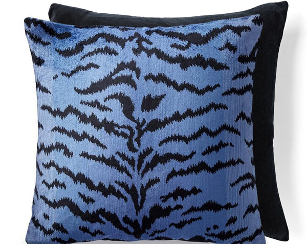 Tigre/velvet Pillow Square 22X22 Blues & Black / Black | Scalamandre