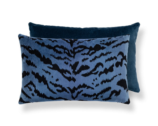 Tigre/velvet Pillow Lumbar 22X14 Blues & Black / Indigo | Scalamandre