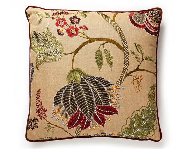Palampore Embroidery Pillow Square 22X22 Cinnamon | Scalamandre