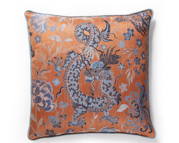 Dragon Tableau Pillow Square 22X22 Persimmon Blue | Scalamandre