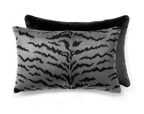 Tigre/velvet Pillow Lumbar 22X14 Silver & Black / Black | Scalamandre