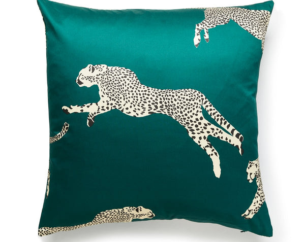 Leaping Cheetah Pillow Square 22X22 Evergreen | Scalamandre