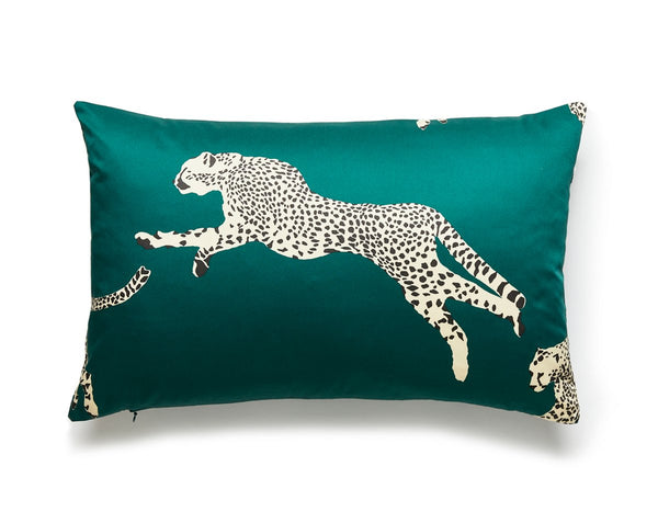Leaping Cheetah Pillow Lumbar 14X22 Evergreen | Scalamandre