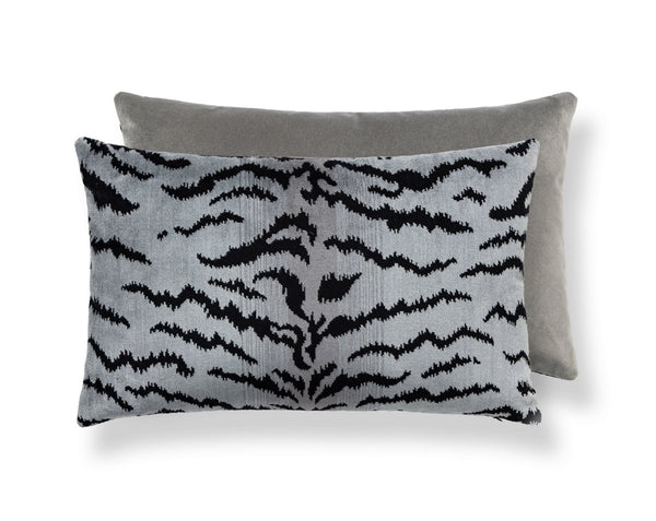 Tigre/velvet Pillow Lumbar 22X14 Silver & Black / Grey Flannel | Scalamandre