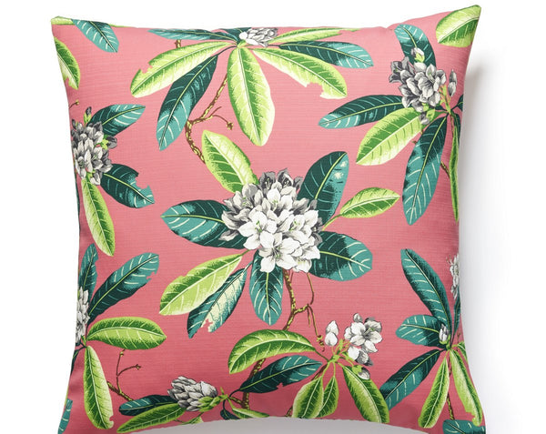 Rhododendron Outdoor Pillow Square 22X22 Flamingo | Scalamandre