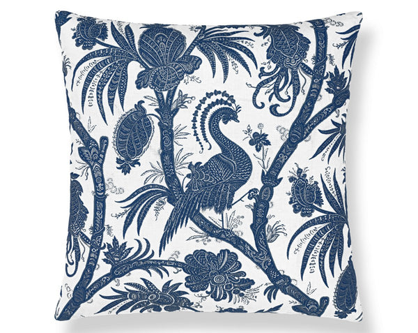 Balinese Peacock Pillow Square 22X22 Indigo | Scalamandre