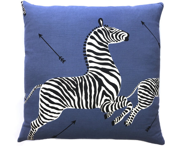 Zebras Pillow - Square - 22 X 22 - Denim Wallcovering | Scalamandre