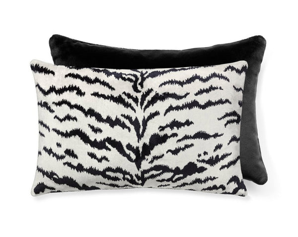 Tigre/velvet Pillow Lumbar 22X14 Off - White & Black / Black | Scalamandre