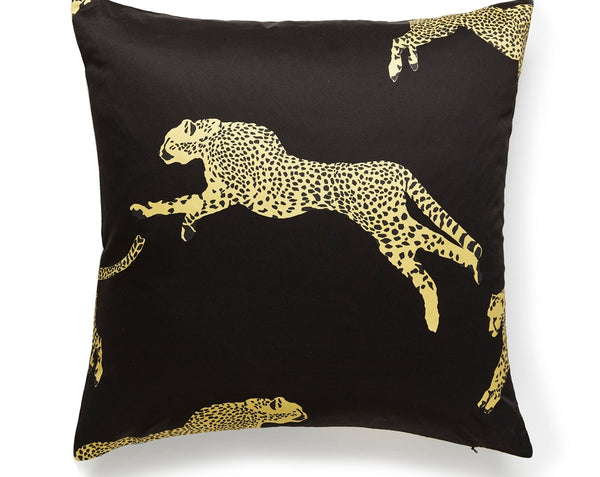 Leaping Cheetah Pillow Square 22X22 Black Magic | Scalamandre