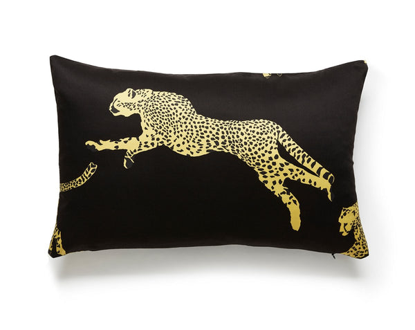 Leaping Cheetah Pillow Lumbar 14X22 Black Magic | Scalamandre