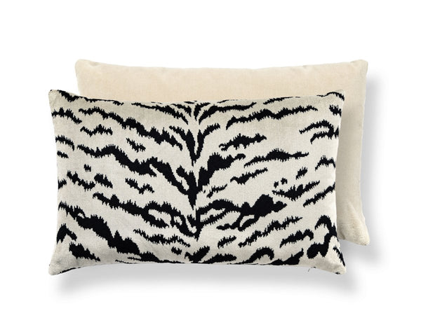 Tigre/velvet Pillow Lumbar 22X14 Off - White & Black / Oyster | Scalamandre