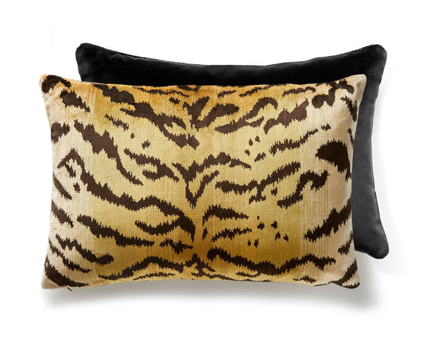 Tigre/velvet Pillow Lumbar 22X14 Ivory, Gold & Black / Black | Scalamandre