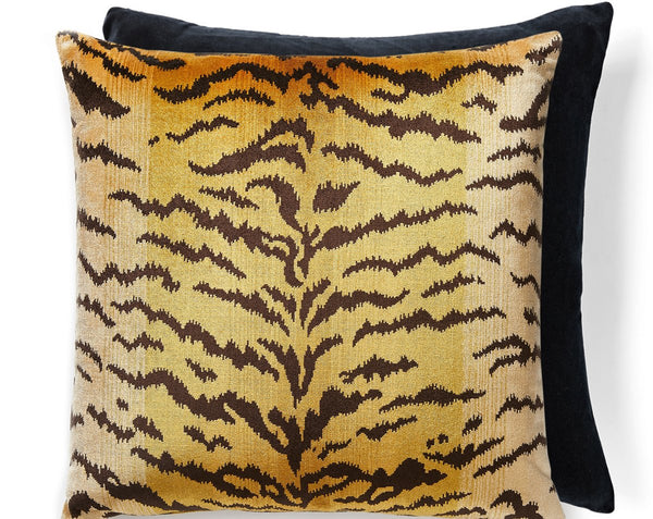 Tigre/velvet Pillow Square 22X22 Ivory, Gold & Black / Black | Scalamandre