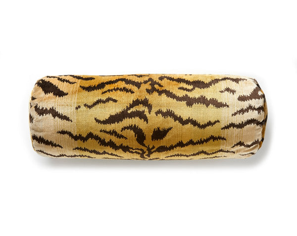 Tigre Pillow Bolster 21X7 Ivory, Gold & Black | Scalamandre