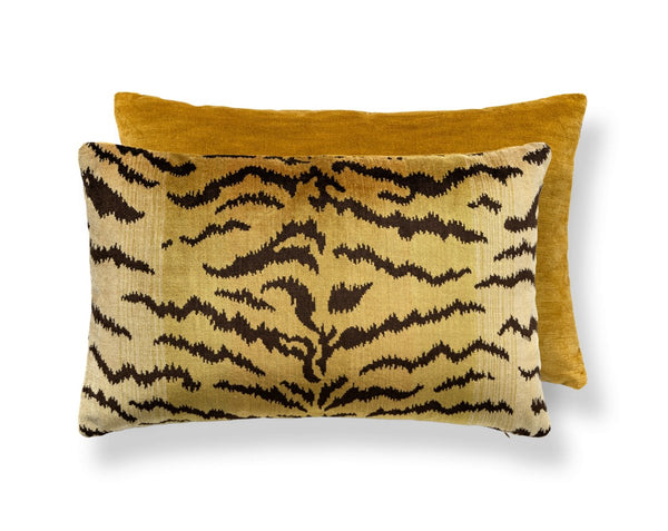 Tigre/velvet Pillow Lumbar 22X14 Ivory, Gold & Black / Gilt | Scalamandre