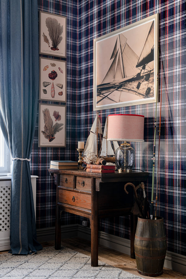 Seaport Plaid - Navy Blue Wallcovering | Mind the Gap