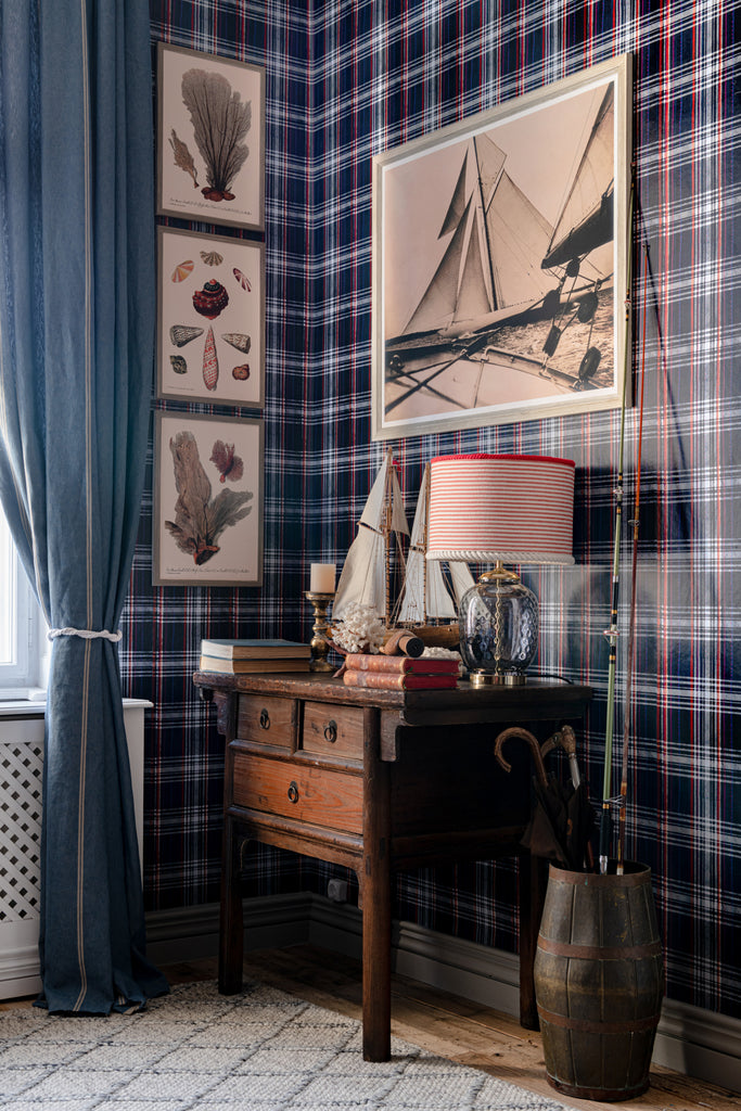 Seaport Plaid Navy Blue Wallpaper | Mind The Gap