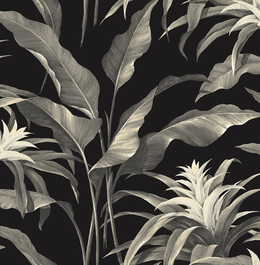 Malibu PS Palma Tropical Botanical - Onyx & Alloy | Peel and Stick Removable Wallpaper
