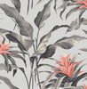 Malibu PS Palma Tropical Botanical - Metallic Silver & Coral | Peel and Stick Removable Wallpaper