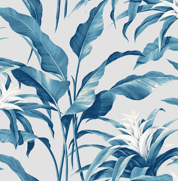 Malibu Ps Palma Tropical Botanical - Blue Lagoon & Grey | Peel and Stick Removable Wallcovering