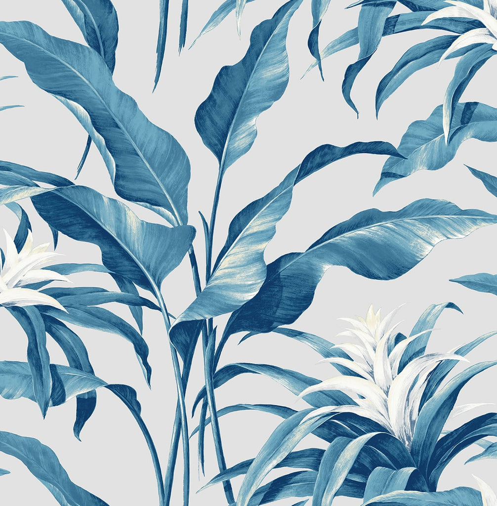 Malibu PS Palma Tropical Botanical - Blue Lagoon & Grey | Peel and Stick Removable Wallpaper