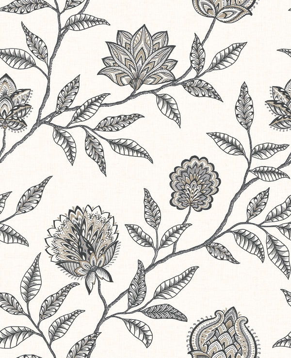 Malibu Ps Jaclyn Contemporary Floral - Charcoal & Sandstone | Peel and Stick Removable Wallcovering