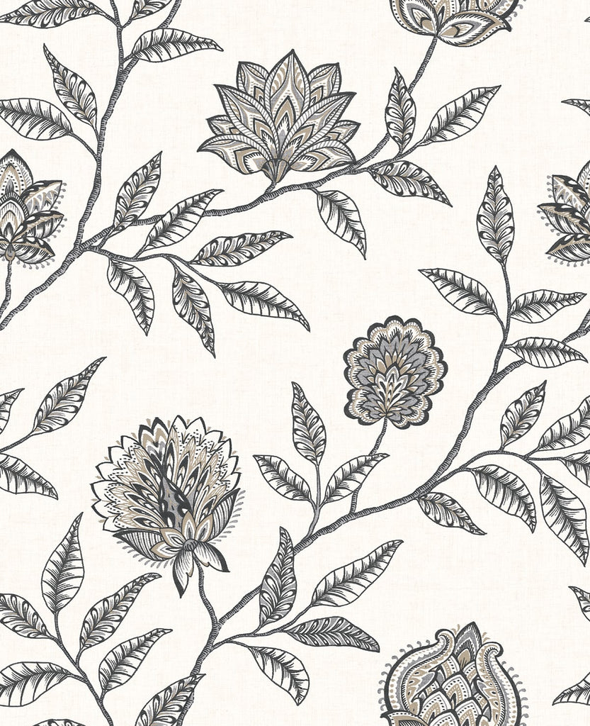 Malibu PS Jaclyn Contemporary Floral - Charcoal & Sandstone | Peel and Stick Removable Wallpaper