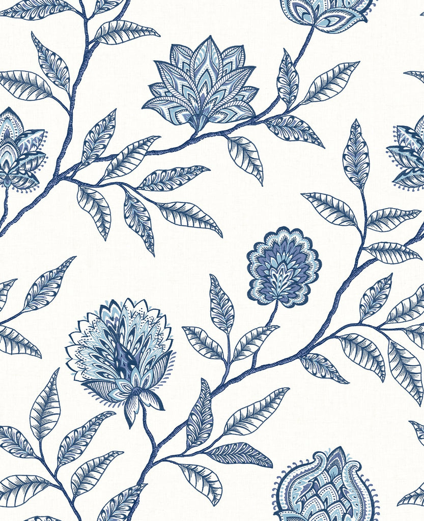 Malibu PS Jaclyn Contemporary Floral - Blue Lagoon | Peel and Stick Removable Wallpaper