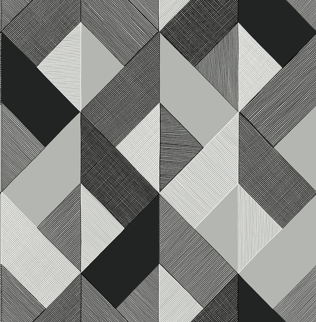 Malibu PS Marquetry Contemporary Geometric - Greystone | Peel and Stick Removable Wallpaper