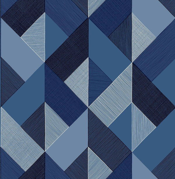 Malibu Ps Marquetry Contemporary Geometric - Blue Lagoon | Peel and Stick Removable Wallcovering
