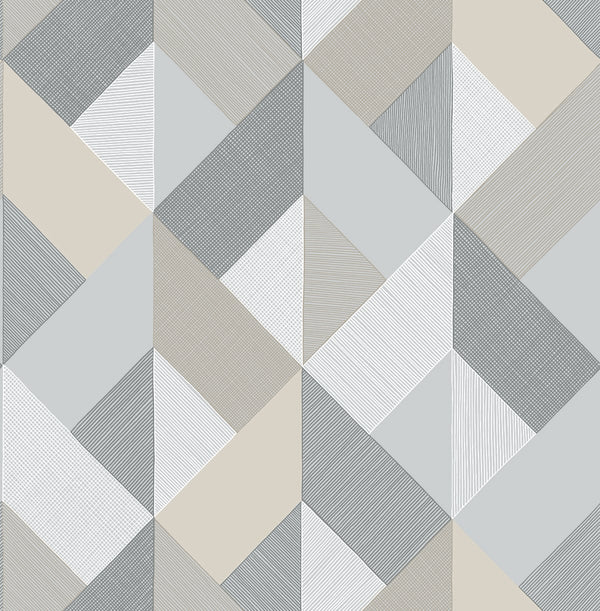 Malibu Ps Marquetry Contemporary Geometric - Warm Stone | Peel and Stick Removable Wallcovering