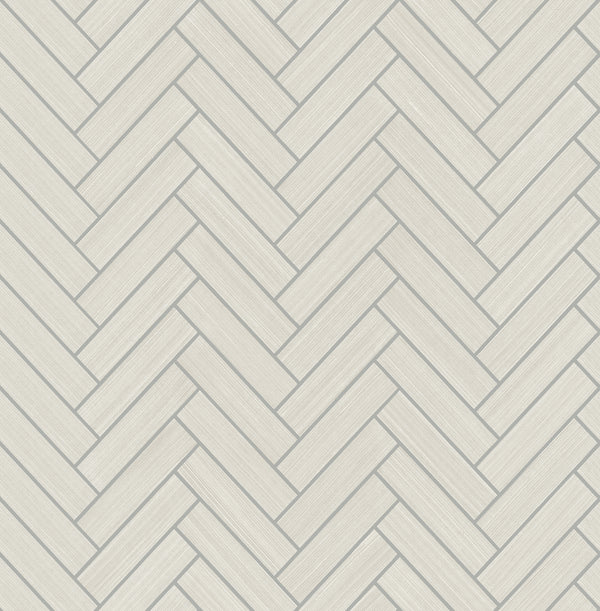 Malibu Ps Herringbone Inlay Contemporary Tile - Lunar Grey & Metallic Silver | Peel and Stick Removable Wallcovering