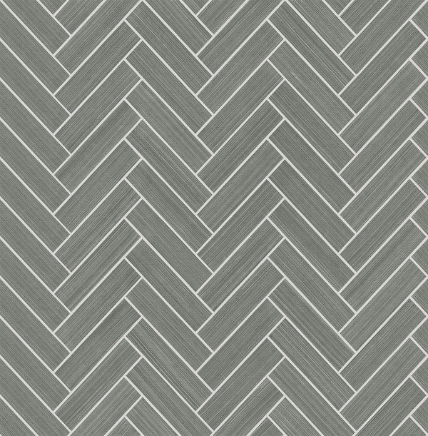 Malibu Ps Herringbone Inlay Contemporary Tile - Graphite & Metallic Silver | Peel and Stick Removable Wallcovering