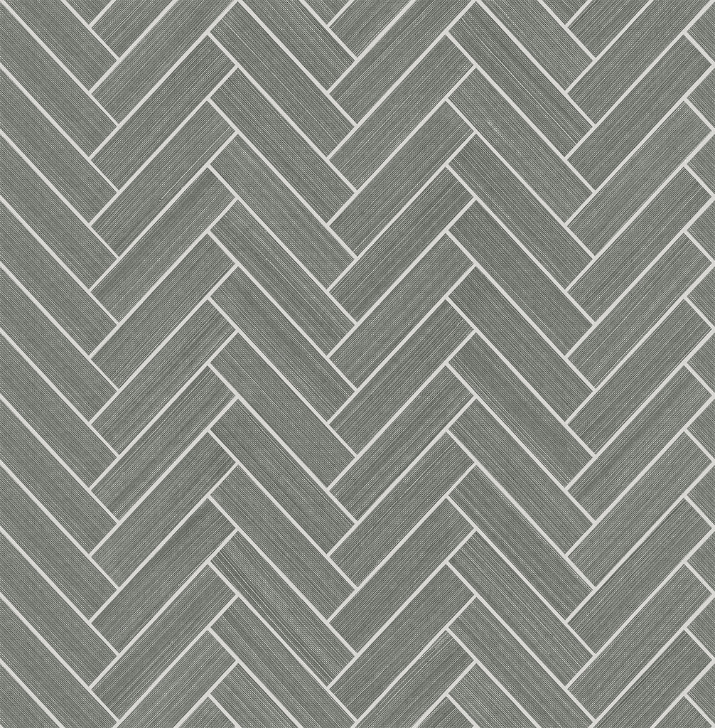 Malibu PS Herringbone Inlay Contemporary Tile - Graphite & Metallic Silver | Peel and Stick Removable Wallpaper