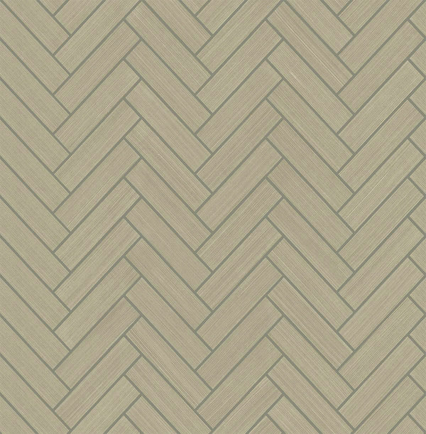 Malibu Ps Herringbone Inlay Contemporary Tile - Khaki & Metallic Silver | Peel and Stick Removable Wallcovering
