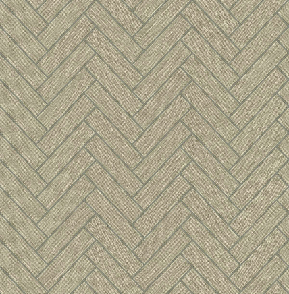 Malibu PS Herringbone Inlay Contemporary Tile - Khaki & Metallic Silver | Peel and Stick Removable Wallpaper