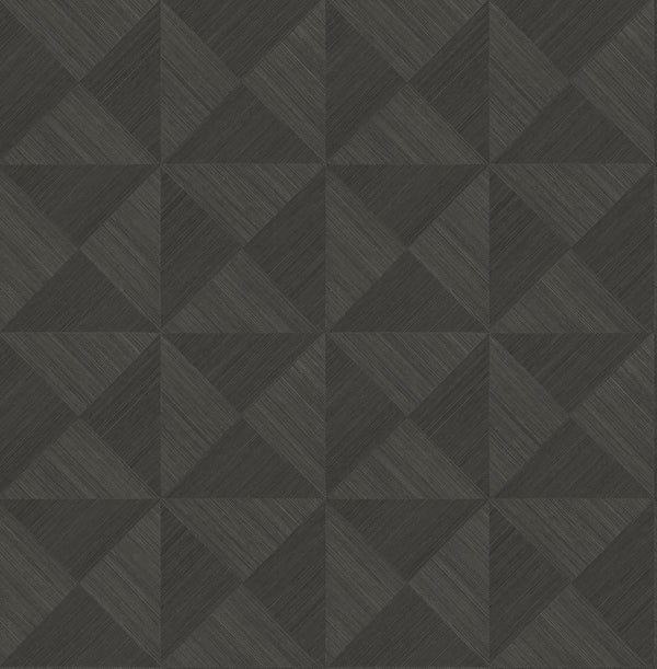 Malibu Ps Geo Inlay Contemporary Grasscloth - Charcoal | Peel and Stick Removable Wallcovering