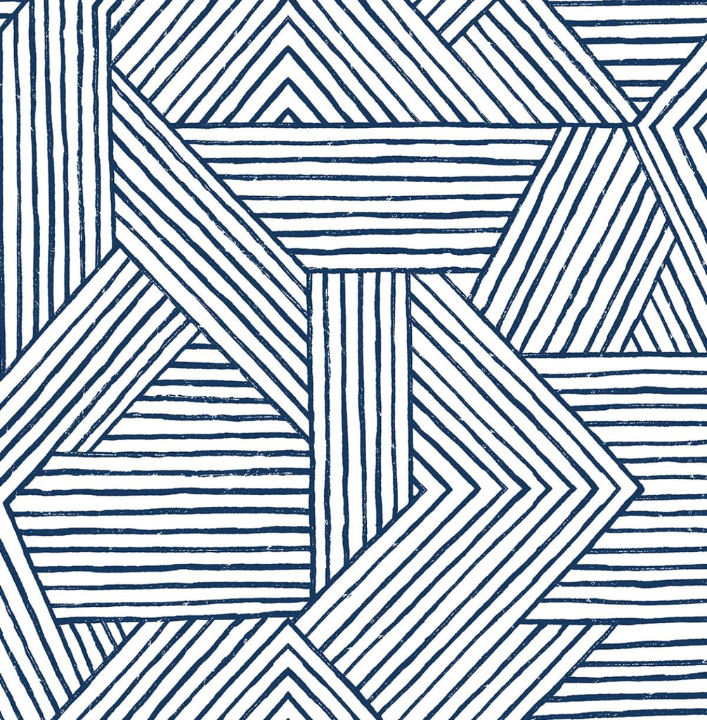 Malibu PS Etched Geometric Contemporary Geometric - Navy Blue | Peel and Stick Removable Wallpaper